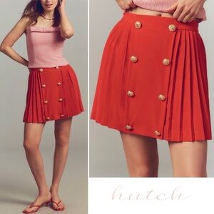 Anthropologie Hutch Button-Front Mini Skirt Salsa Red Large NWT